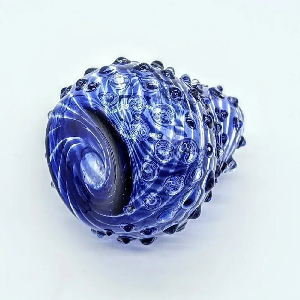 Artisan Signed Cobalt Blue Swirl Hobnail Glass Bud Vase